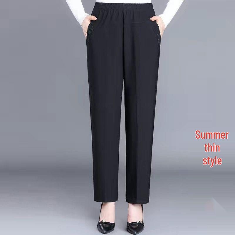 High-Waisted Velvet Elastic Pants for Middle-Aged and Elderly Women - Winter/Autumn Style