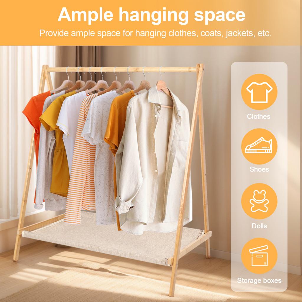 Wood Garment Rack Foldable Wardrobe Storage Rack Clothing Storage Organizer Shelves for Hanging Clothes Coats Skirts Shoes Bags