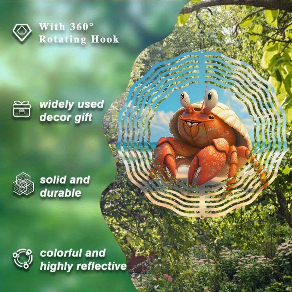 Metal Hermit Crab Wind Chime with Mandala Design Vibrant Orange Yellow Color for Garden Patio Indoor Outdoor Decor All Season Gift