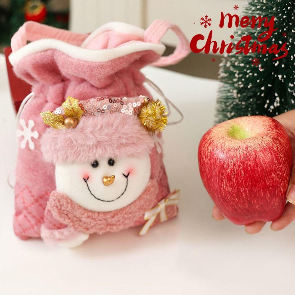Plush Christmas Candy Bag Cloth Christmas Gift Drawstring Bags Santa Claus Gift Bags  Female/Girls