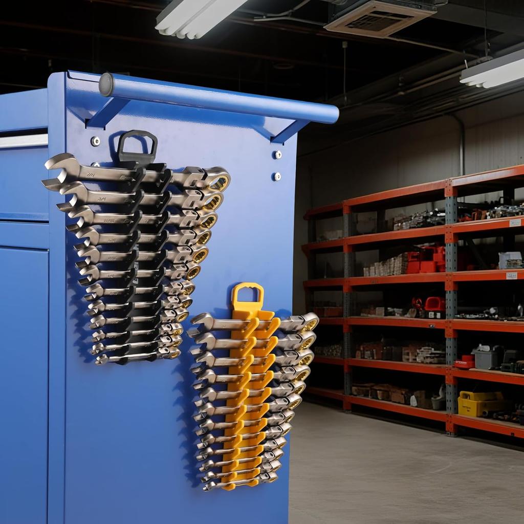 Wrench Organizer For Tool Box, 2 Pack Magnetic Wrench Holders With Handle, Includes FREE 10Mm Double-Ended Wrench, Storage For Tool Box Drawer, SAE &