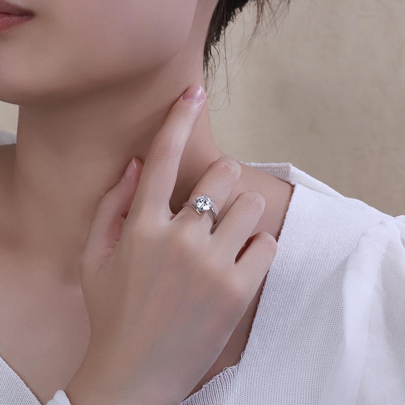 S925 Non-Fading Simulated Moissanite Six-Prong Women's Proposal Ring
