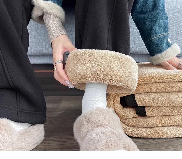 Women's Fleece-Lined Wide-Leg Pants - Autumn/Winter 2024 Lamb's Wool Straight-Leg Sportswear