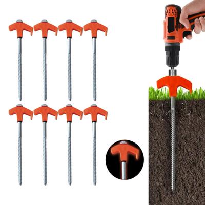 8-teilige Zeltheringe, robuste Campingheringe aus Metall, Gewindeanker, Aufstellung mit Bohrer oder Hammer, Zeltheringe mit hervorragendem Halt auf Gras, Boden und Kies