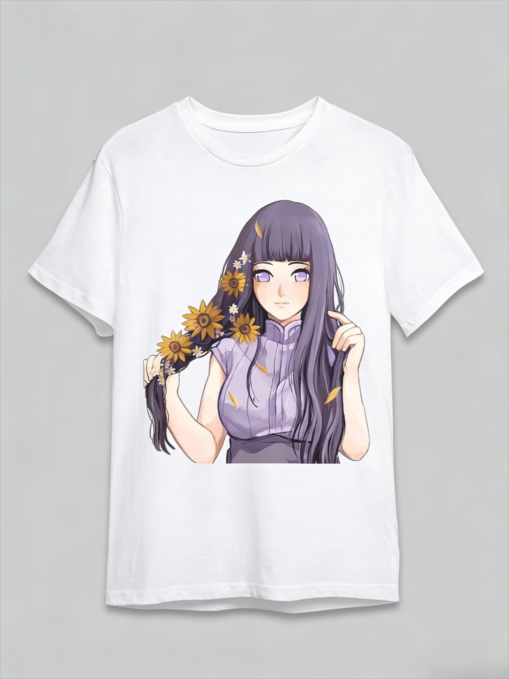 Наруто Хината Хината Нежный Стиль Футболка Мужская Аниме Узор Печатный Короткий Рукав Мода Высокое Качество Модный Хлопковый Топ L