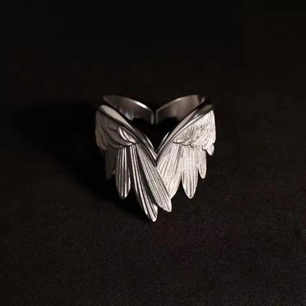 Zinc Zinc Alloy Wings Ring Gothic Punk Adjustable Ring Trendy Retro Open Ring Party