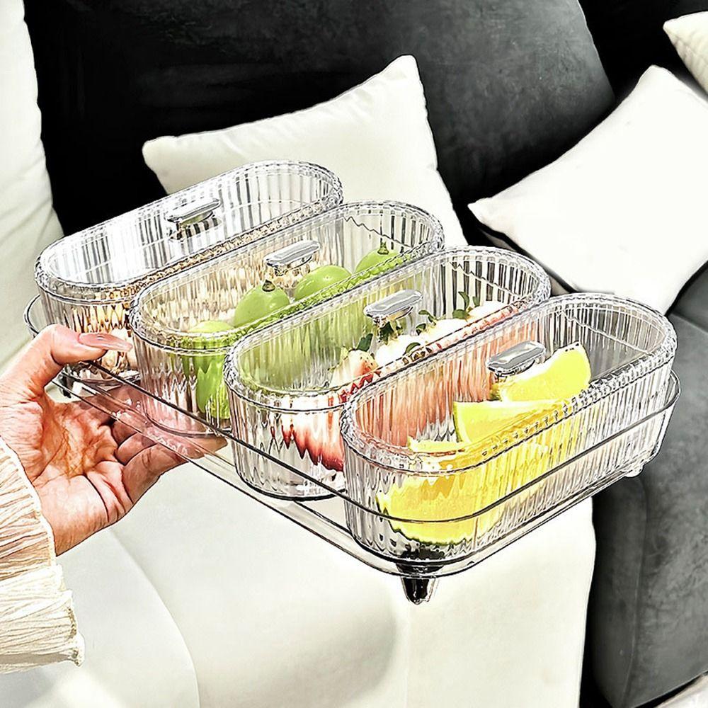 Plastic Snack Dry Fruit Tray Dustproof Fruit Dim Sum Box Light Luxury Snack Storage Tray  Travel