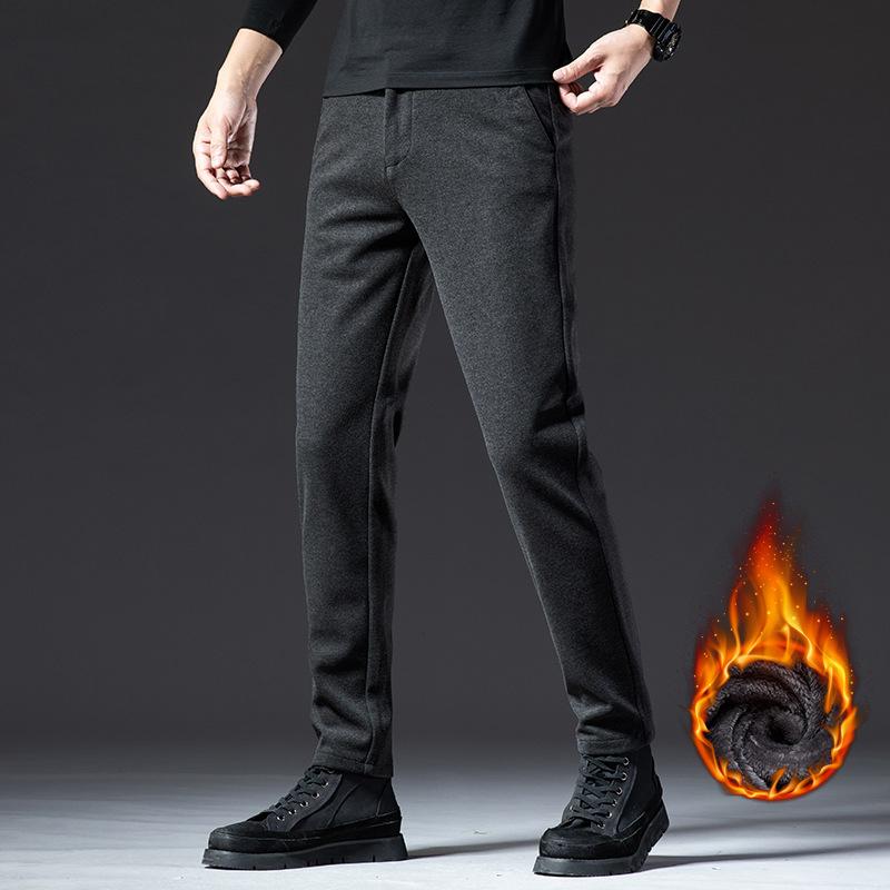 2024 Autumn/Winter Thick/Regular Woolen Pants Men'S Straight Tube Brushed Casual Pants Light Business Elastic Non Stick Gray Trousers