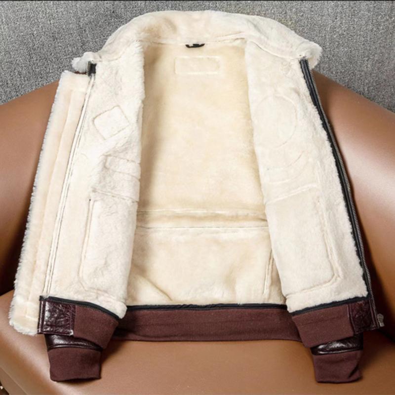 Zimowy nowy, pogrubiony płaszcz z jagnięcej skóry, męski kombinezon lotniczy Sił Powietrznych, moda, klasyczny, wąski, duży rozmiar, ciepła kurtka