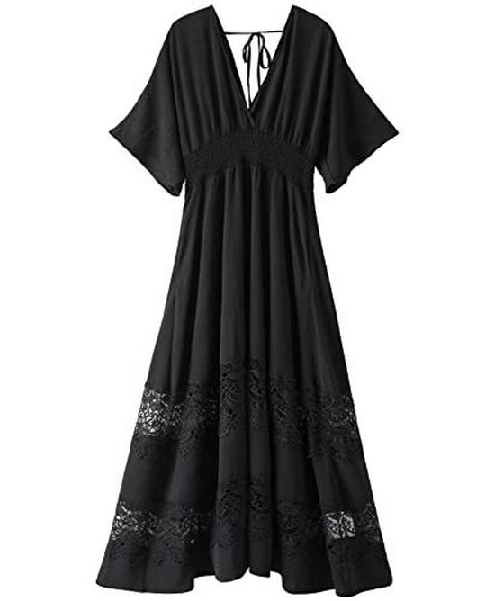 Elegant French Fashion V-Neck Lace Dress: Sexy, Waist-Cinching, Slim-Fit, Ruffled Long Skirt