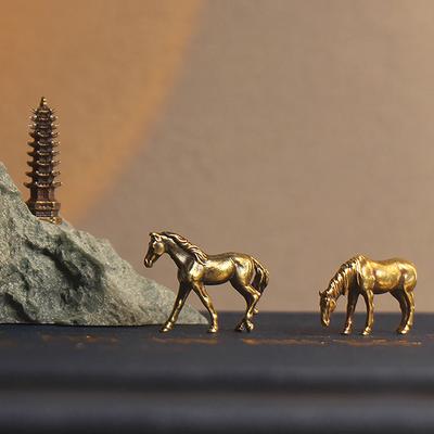Antique Brass Solid Long Tail Horse Figurines Miniatures Feng Shui Ornaments