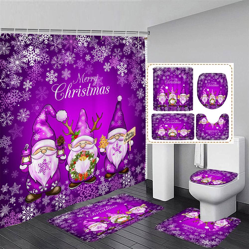 

Зимний Рождественский Набор Занавески для Душа Мультяшный Снеговик Санта Клаус Красный Грузовик Снежинка Пейзаж Декор для Ванной Комнаты Коврик для Ванной Крышка для Унитаза 120x180cm-curtain