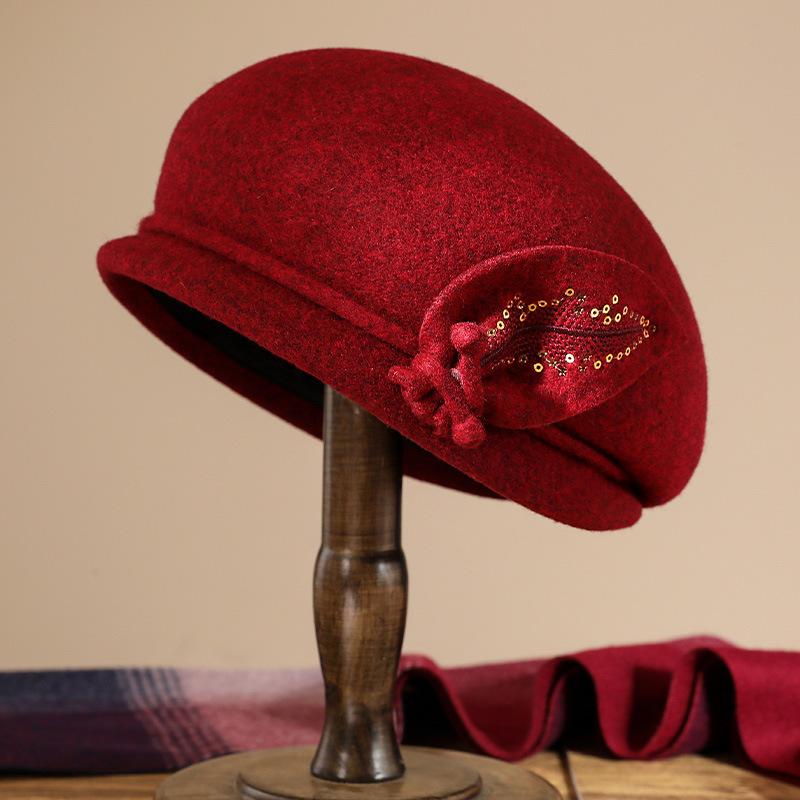 Hat lady autumn and winter wool beret temperament mother elegant fashion milliner retro versatile thermal hat