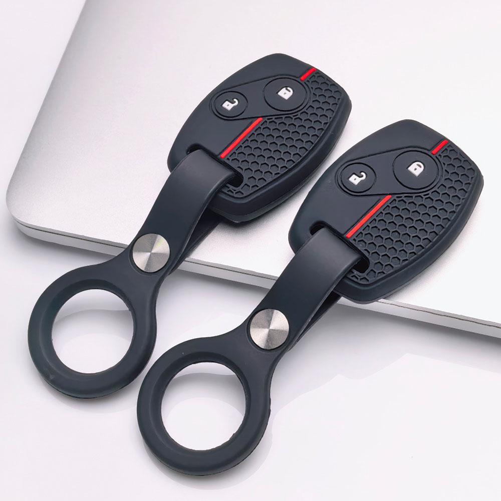 Premium Silicone Car Key Fob Cover For Honda Fit Civic Accord CRV HRV Jazz With Keychain Soft Silicone Car Interior Accessories Anti-Scratch