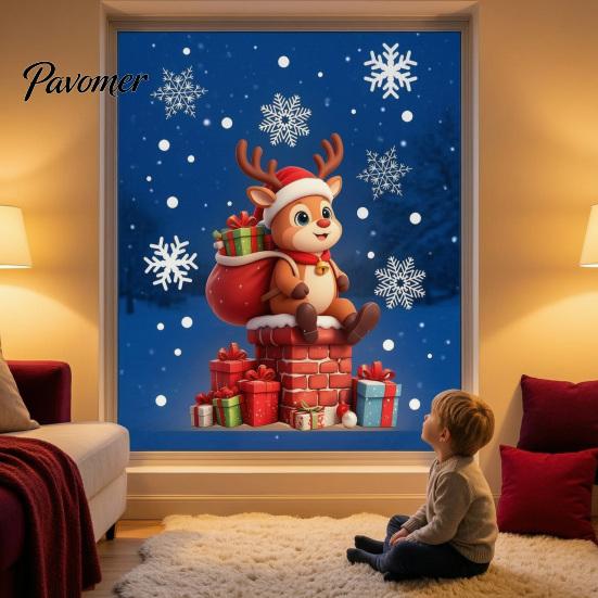 Waterproof Holiday Wall Decals 2 Pcs Christmas Window Stickers, Cartoon Cute Deer Rabbit Cling, Festive Party Glass Ornaments Winter Snowflakes Static