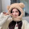 Plush Balaclava Hat for Women In Autumn and Winter Big Head Circumference Warm Hat for Women Bear Ear Knitted Ear Protection Lei Feng Hat