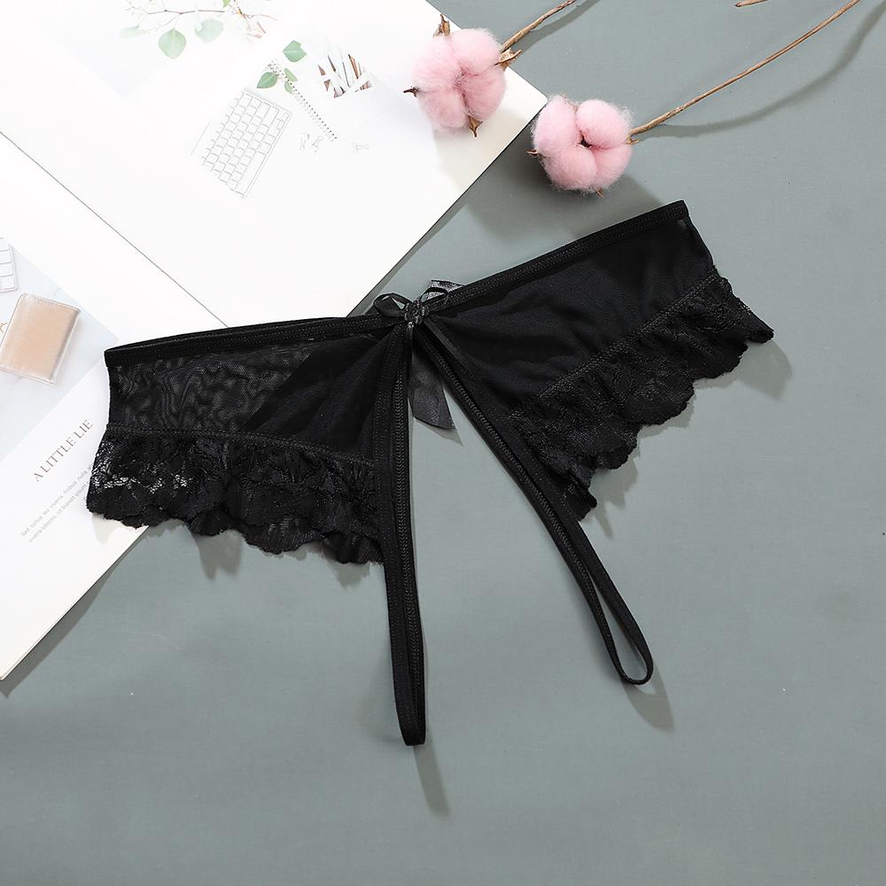 Sexy Lingerie Women's Panties Crotch Opening Transparent G-strings Thongs Solid Bowknot Underwear for Ladies Women Lace Pantys