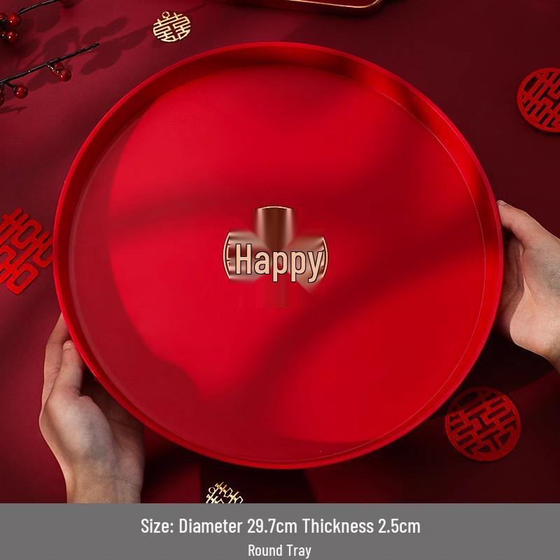 Red Double Happiness Wedding Tray – Festive Fruit & Candy Plate for Banquets