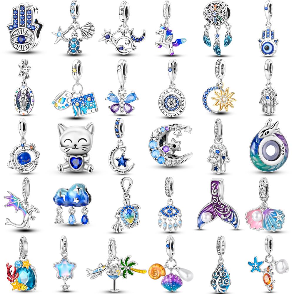 Blue Series 100% Copper Metal Charm Bead Components Pendant Bead Components Compatible With Authentic Original Bracelet High Quality Fine Jewelry Do