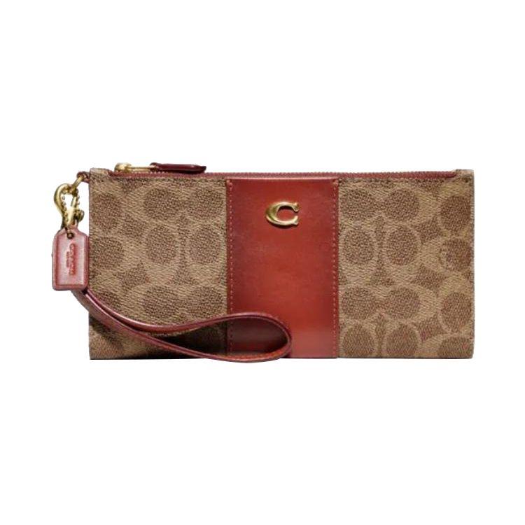 Coach Women's Double Zip Wallet 21 With Snap Closure And Multiple Internal Pockets In Signature Coated Canvas And Fine Calfskin Wallet Cc965-B4nq4