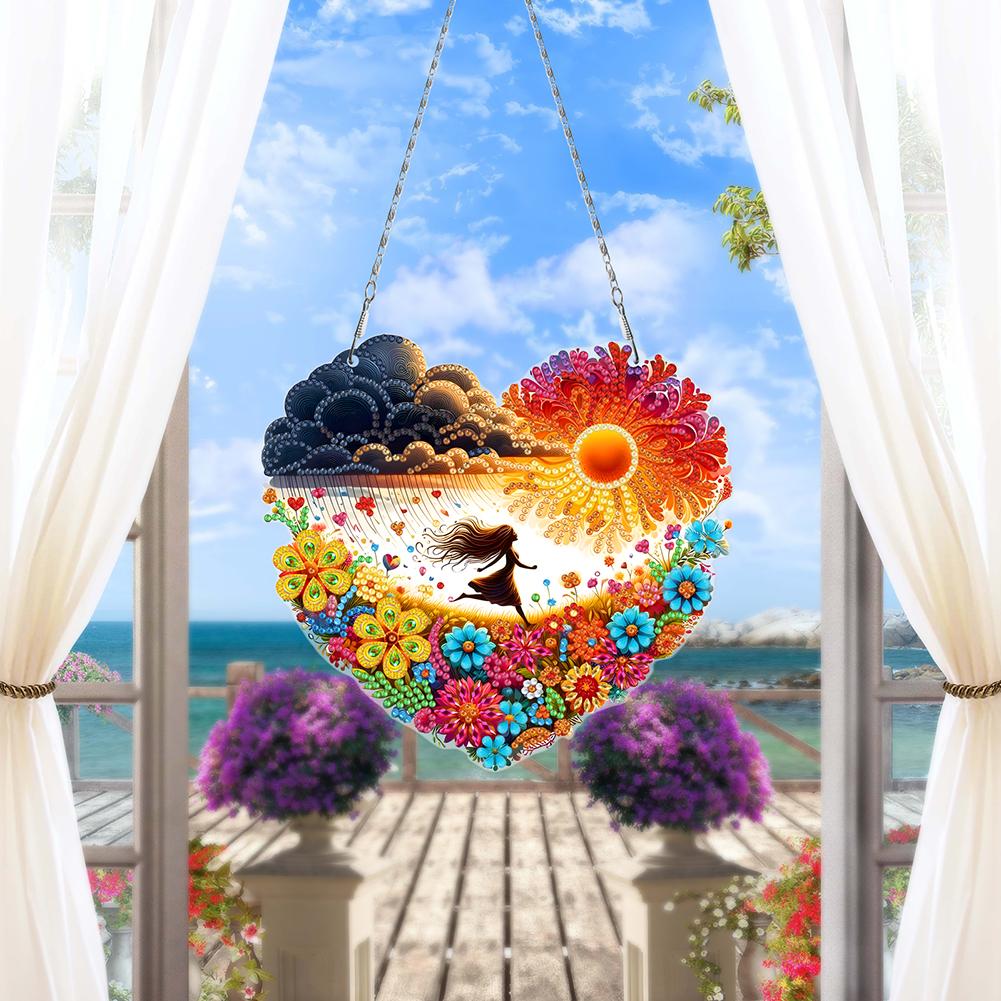 Flowers 5D DIY Diamond Painting Dots Pendant Rhinestone Diamond Art Pendants Diamond Painting Ornaments for Garden Window Decor