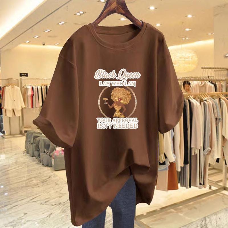 

Pure cotton women s clothing women s cartoon printing simple retro t-shirtt-shirt women s short sleeves XXXL