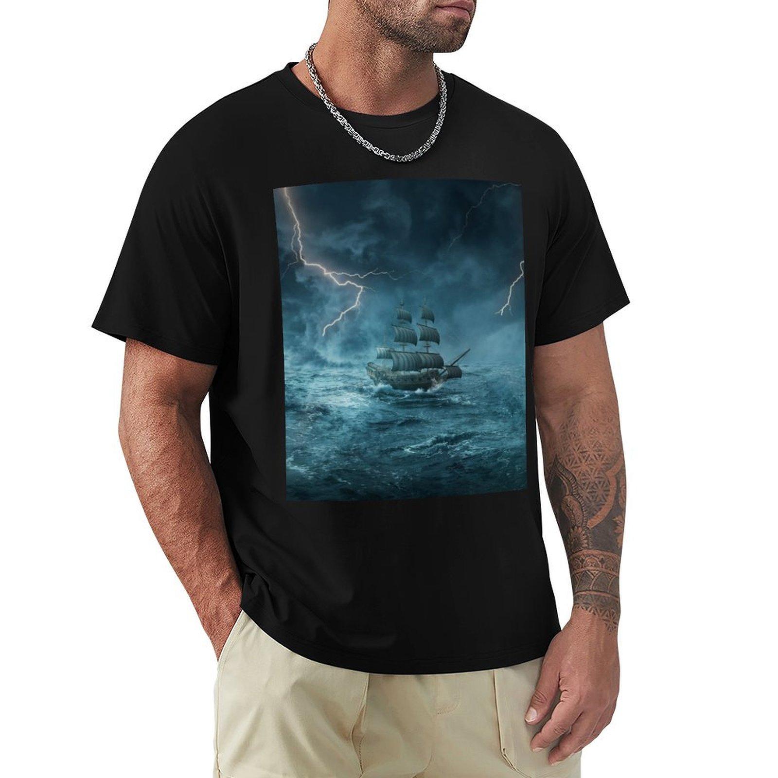 

ghost ship thunderstorm TShirt cotton graphic tees vintage luxury clothes men 4XL