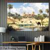 Moroccan Desert 2D Backdrop, Ancient Castle Oasis Camel Photography Background