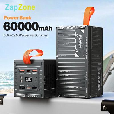 60000mAh Power Bank 22.5W PD QC 3.0 Charger Powerbank Large Battery Capacity Power Station Fast Charging For Samsung iPhone Xiaomi