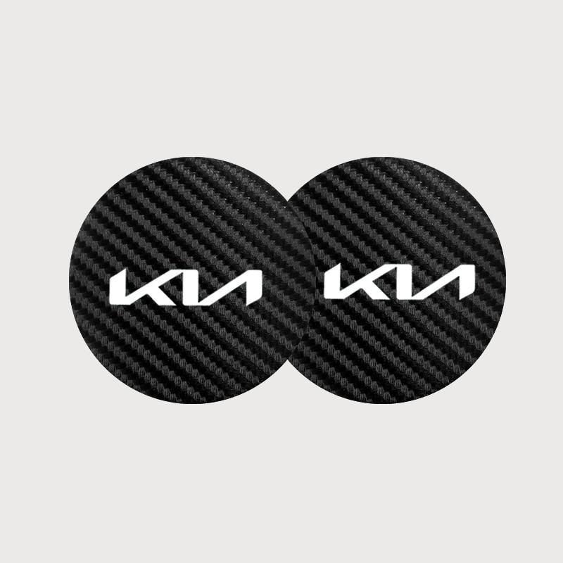 RRPM6 2 Pieces Carbon Fiber Leather Coasters Car Water Cup Anti-slip Mats Car Interior for New Kia Sportage 5 3 4 K7 K5 K8 K3 K9