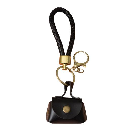 Mini Dumpling Coin Purse Keychain with Security Snap Detachable Wrist Strap Faux Leather Waterproof Compact Bag Key Holder