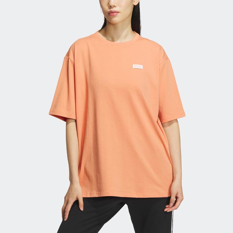 Adidas Originals Trefoil Tee Cartoon Logo Print Sports Short Sleeve T-Shirt Women Tops Light-Khaki Brown IK8613