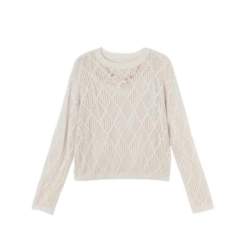 Women's French Style Hollow Knit Long-Sleeve Sweater