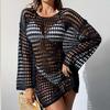 Jersey Sexy de Punto Calado Europeo-Americano: Cubrecostume de Bikini de Manga Larga y Cuello Redondo para Mujer para el Verano