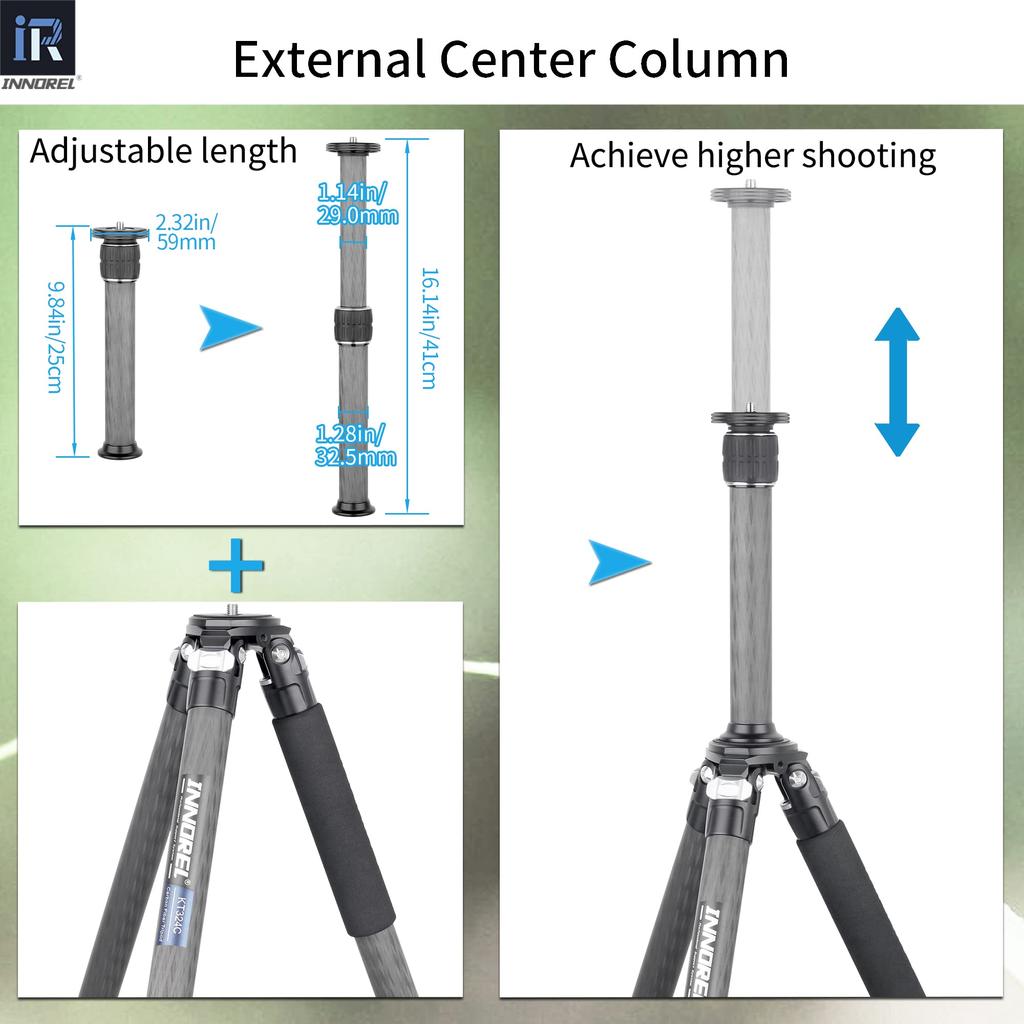INNOREL Camera Carbon SLR 25KG Maximum Load 4 Stages Working Pipe Video Digital DV Compact Center Pole Bag Included Tripod N44 Tripod, Tripod,