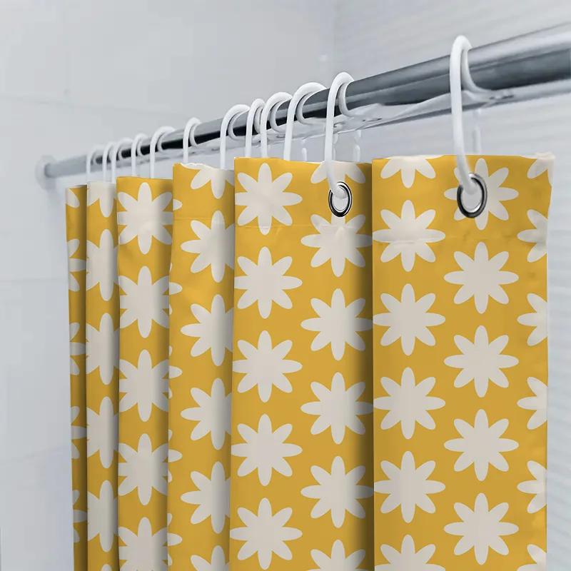 Yellow White Flower Shower Curtain Waterproof Bathroom Decor Printing Pattern Durable Polyester Fabric Home Decoration 72 Length