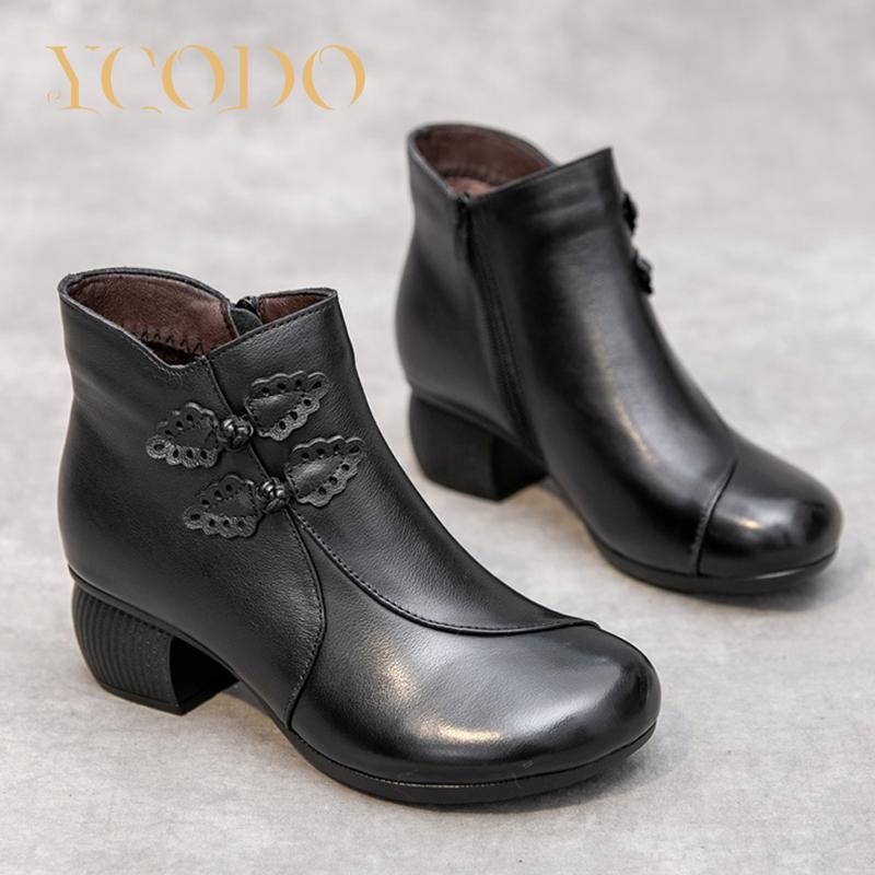 Buty damskie Ciepłe i wygodne Botki ze skóry bydlęcej z miękką podeszwą w zimie