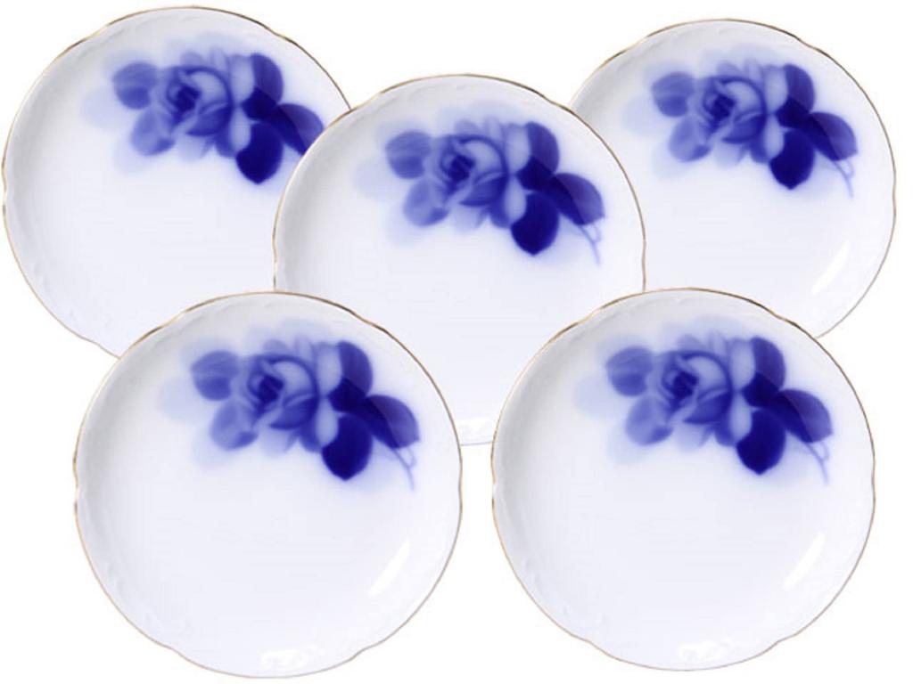 Okura Art Pottery Blue Rose (8211) Set of 5 15cm Individual Plates, Made In Japan, 54HV/8211