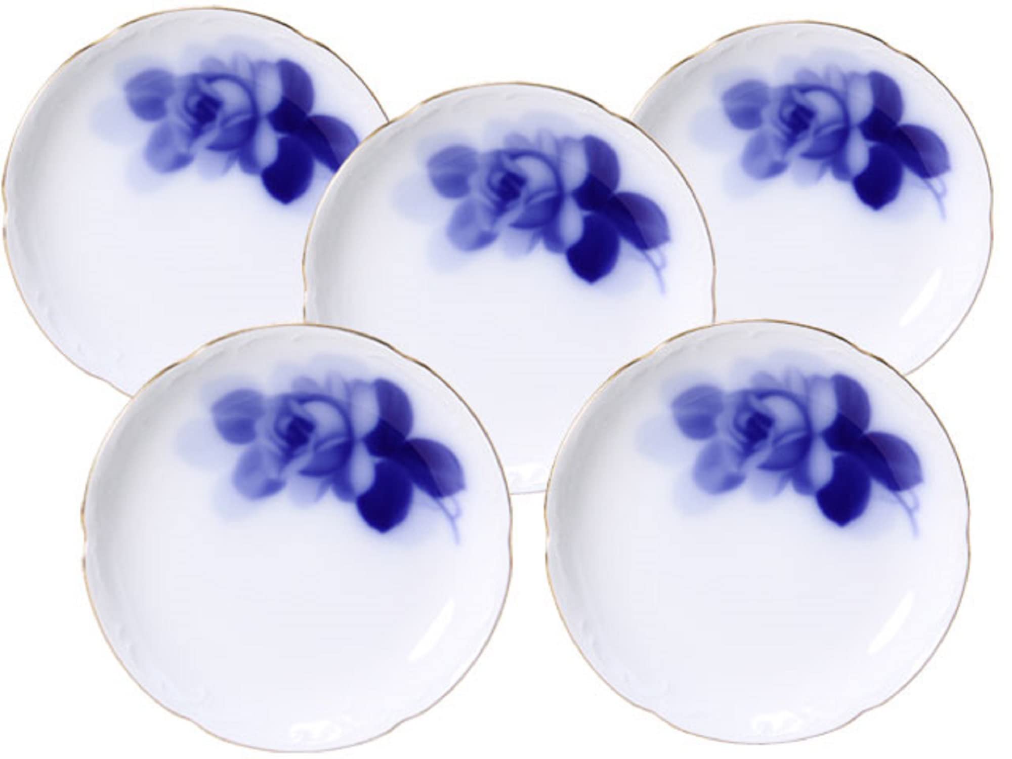 

Okura Art Pottery Blue Rose (8211) Set of 5 15cm Individual Plates, Made in Japan, 54HV/8211