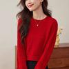 Spring and summer new trend red round neck long-sleeved knitted sweater pullover femininity elegant commuter style