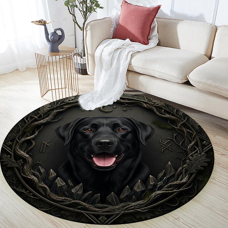 

Black Labrador pattern round rug,Carpet Rug for Living Room Bedroom Playroom ,Non-slip Floor Mat,Holiday Gifts and Birthday Gifts. 80cmx80cm