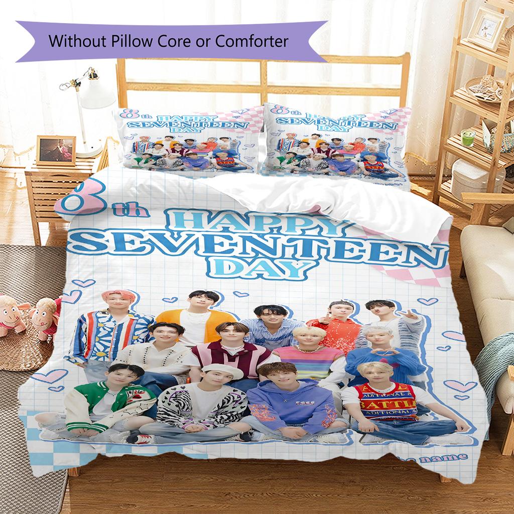 SEVENTEEN Pattern Bedding,Quilt Set Quilt Cover Pillowcase Home Birthday Gift (1 * duvet cover + 2 * pillowcase, without core)