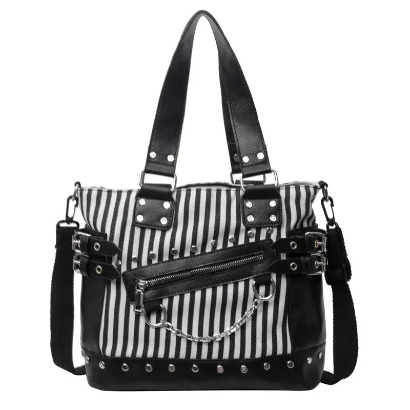 Damen PU-Leder Schultertasche mit Nähten, hohe Kapazität, Nietverschluss, Reißverschluss, hohe Qualität