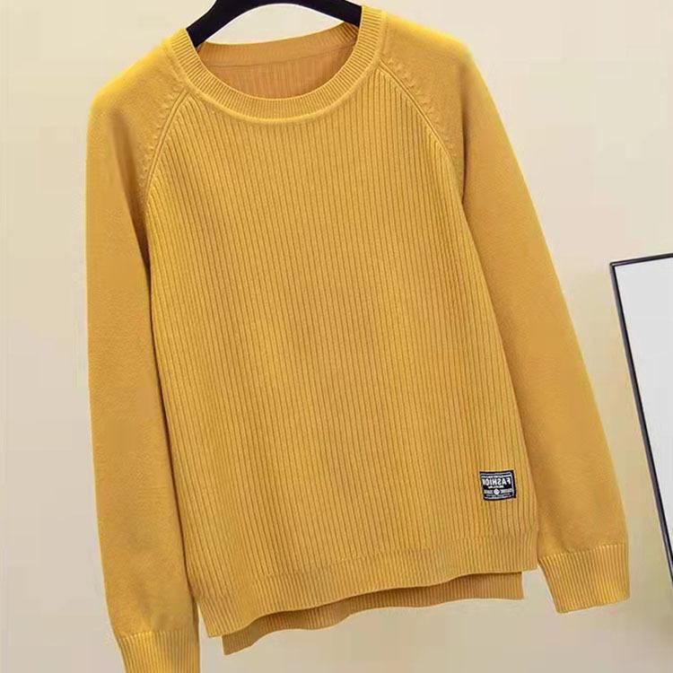 Frühling klassischer Pullover Damen Pullover langärmlig plus lässiger Rundhals schlankmachender Seitenschlitz Strickpullover Damen Innenoutfit