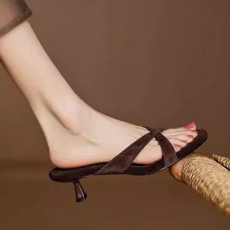Simple cross-strap one-word drag female 4CM open-toed wear female drag cat and slippers temperament half drag summer
