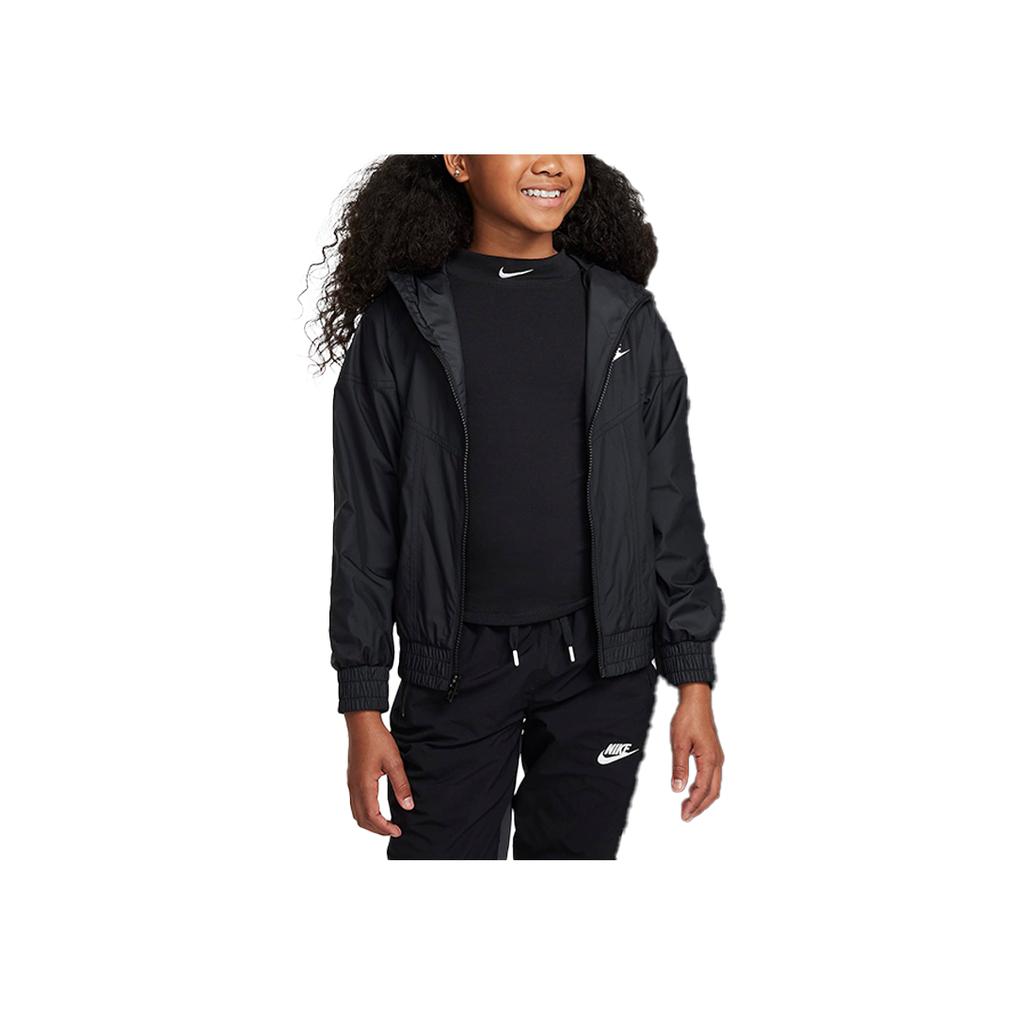 Nike Sportswear Windrunner Hooded Waterproof Comfortable Casual Jacket Kids Jacket Black White FZ5516-010