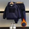 Winter Kids Thick Sweatshirt Tops+Pants 2pcs Set Clothes Autumn Boys Girls Wool Padded Warm Hoodies Big Children Letter Print Pullover Tops