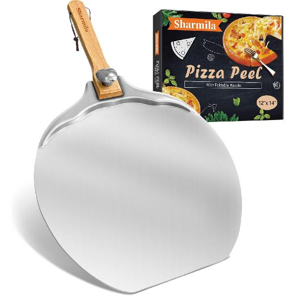 Pizza Peel 12 inch Aluminum Pizza Spatula,Upgraded Apple Shaped Pizza Paddle with Foldable Handle for Easy Storage,Sharmila Professional Pizza