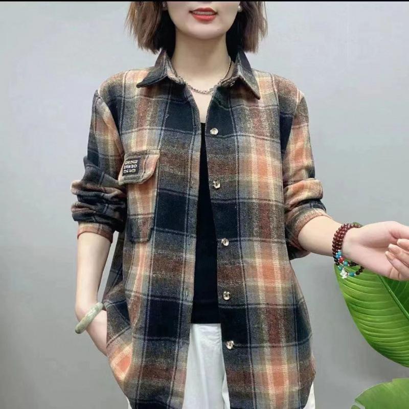 Рубашка с длинными рукавами женская осенняя женская клетчатая рубашка весенне-осенняя куртка кардиган топ XXXXXL