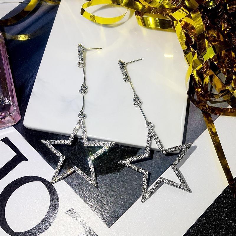 1pair New Style Star Earring Personality with A Long Star Earrings Exaggerated Big Ear Nail